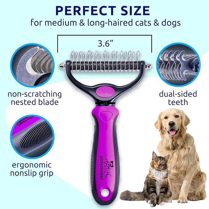 Pat Your Pet Deshedding Dog Brush For Shedding – Cat Brushes For Indoor Cats, Double-Sided Cat Brush Deshedding & Grooming Tool For Long Haired And Short Haired Dogs, Skin-Friendly