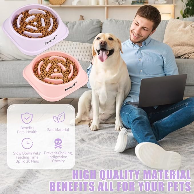 Yopnoyik 2 Pack Slow Feeder Dog Bowls for Healthy Eating, Non-Slip and Anti-Choking Design, Reduces Bloating & Overeating for Large Dogs, Easy to Clean