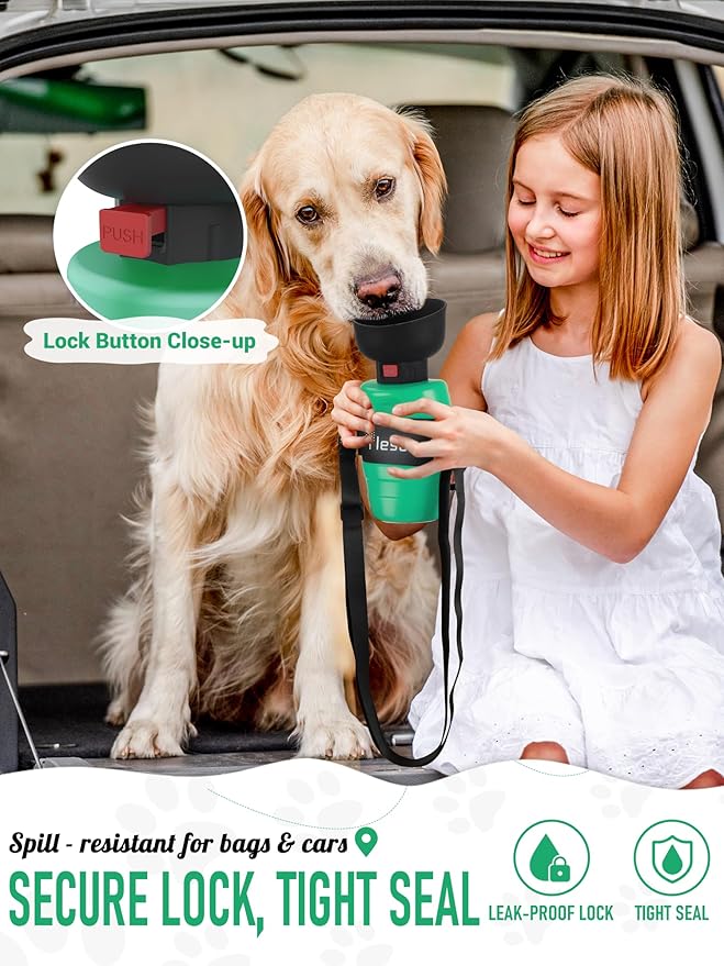 lesotc Dog Water Bottle Portable, 28oz Portable Dog Water Bottle with Bowl, Leak Proof Travel Bowl Dispenser for Dogs, One-Hand Squeeze Puppy Essentials for Walking, Hiking, Camping