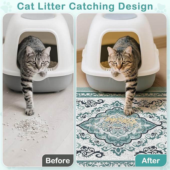Unicorn Catcher 40"x30" Cat Litter Mat Non-Slip Washable Litter Box Mat | High-Density PVC Litter Catcher Mat Efficiently Traps Scattered Litter From Paws To Keep Floors Clean