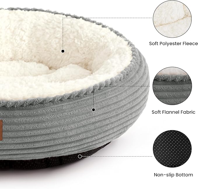Love's cabin Round Donut Cat and Dog Cushion Bed, 30in Pet Bed for Medium or Large Dogs, Anti-Slip & Water-Resistant Bottom, Soft Durable Fabric Pet Beds, Washable Calming Cat Bed, Light Grey
