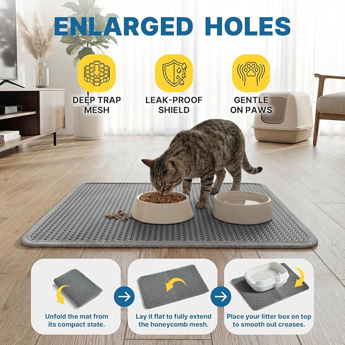 Cat Litter Mat - 27.5" x 21.6" Large Double Layer Litter Trapping Mat, Waterproof & Urine Proof EVA Material, Easy to Clean Litter Box Mat