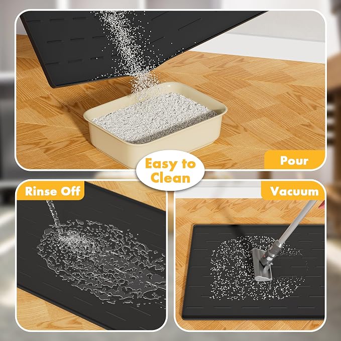 Pieviev Silicone Cat Litter Mat, Traps Litter & Easy to Clean, 34'' x 22'' | Raised Edges Lock Litter & Urine, Scratch and Wear-Resistant Cat Box Mat, Non-Slip Backing, Fit Most Standard Boxes