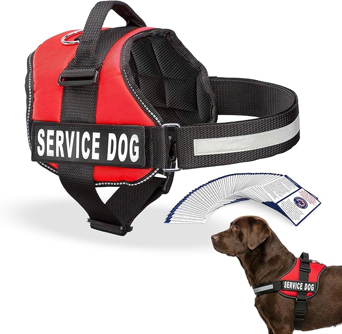 Industrial Puppy Service Dog Vest Harness - Durable & Adjustable Vest for Dog with Reflective Straps, Removable Patches, 50 ADA Cards, Handle & D-Ring, Travel and Daily Use,Bright Red, Large 27"-33"
