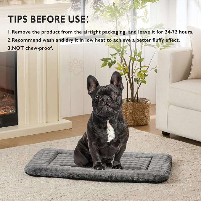 Dog Bed Mat Crate Pad for Medium Dogs, Grey, 30"x 19" | Washable Soft Pet Sleeping Mat, Anti-Slip Kennel Pad with 3D Bubble Pattern