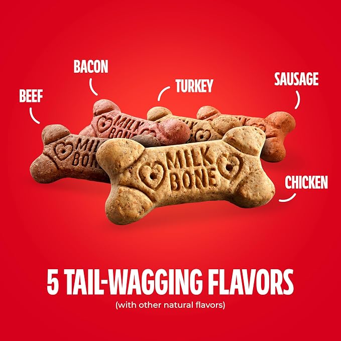 Milk-Bone Flavor Snacks Small Dog Biscuits, 60 oz Boxes | 3-pack bulk case, 5 meaty flavors with other natural flavors, crunchy dog treats, 15% protein, 12 vitamins, made in the USA