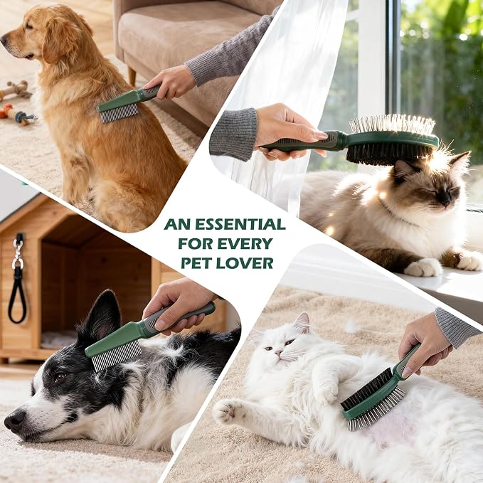 2PCS Pet Grooming and Deshedding Tools | 2-In-1 Double-Sided Cat Brush for Shedding and Bathing, Dogs & Cats Shedding Comb for Long and Short Haired Dogs Cats