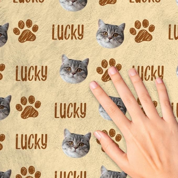 Custom Throw Blanket with Cat Face & Name Personalized Soft Fleece Funny Photo Blanket Multi Size Customized Throws for Couch Bed Sofa Gifts for Cat Dad Mom Pet Lovers