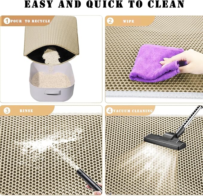 HCY&WLD Cat Litter Mat, Honeycomb Double Layer Litter Trapping Mat | Safe Materials, Soft on Paws, Waterproof Urine Proof Non-Slip, Protects Floors, Less Waste, Easy to Clean, Beige, 35" x 24"