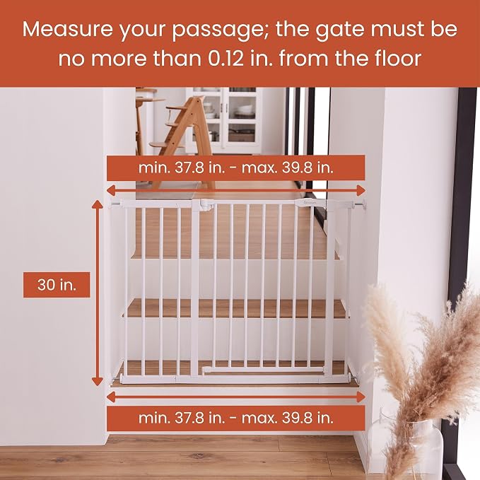 hauck Open N Stop Pressure Fit Baby & Pet Safety Gate w/ 8" Extension, Accommodates 37.8 to 39.75" Wide Home Doorway, Stairway, or Hallway, White