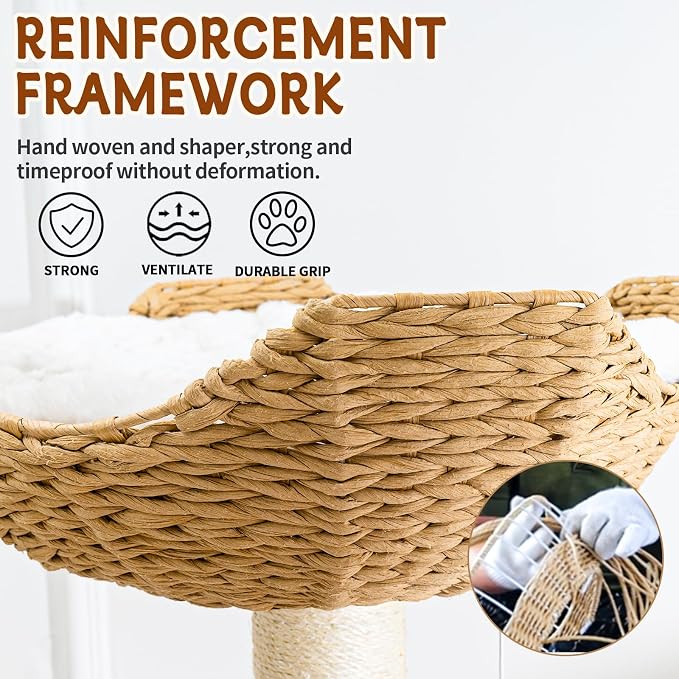 SHODMI 54-Inch Modern Cat Tree Tower, 3 Flower Basket Beds for Indoor Cats | White cloud mat, 5-level multi-cat design, 8 cm thick sisal posts, stable base, interchangeable cooling and plush mats