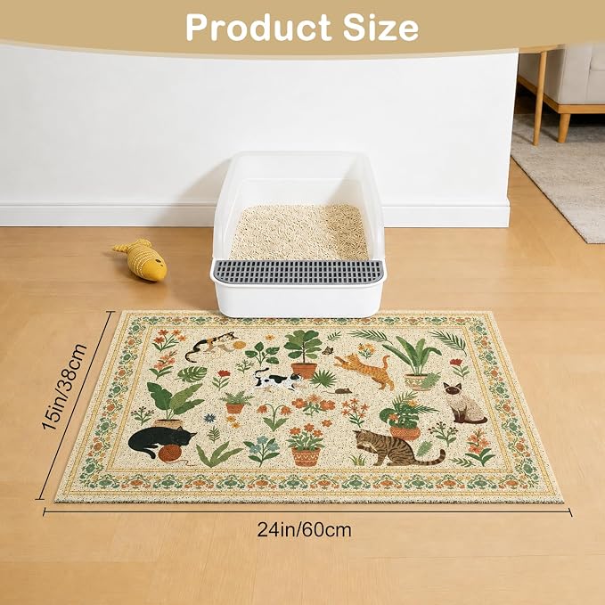 Unicorn Catcher 24"x15" Cat Litter Mat Non-Slip Washable Litter Box Mat | High-Density PVC Litter Catcher Mat Efficiently Traps Scattered Litter From Paws To Keep Floors Clean