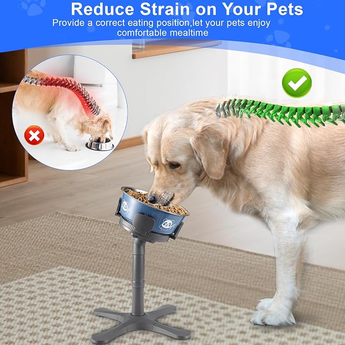 Dog Bowls,Elevated Adjustable Dog Bowl Stand with 3 Heights & Tilted Feeding Design, Raised Stand Compatible with Medium & Large Breeds(2 Pack) Grey