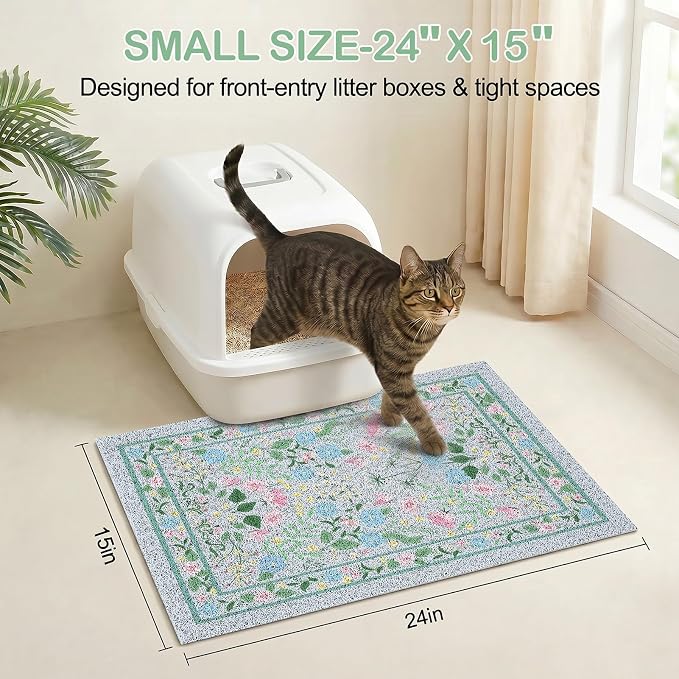 Glittme Cat Litter Mat, 24"x15" Non-Slip Washable Trapping Mat for Cats | Litter Trapping Mat With Thick PVC Coil To Catch Scatter, Soft On Paws And Waterproof Bottom To Protect Floors