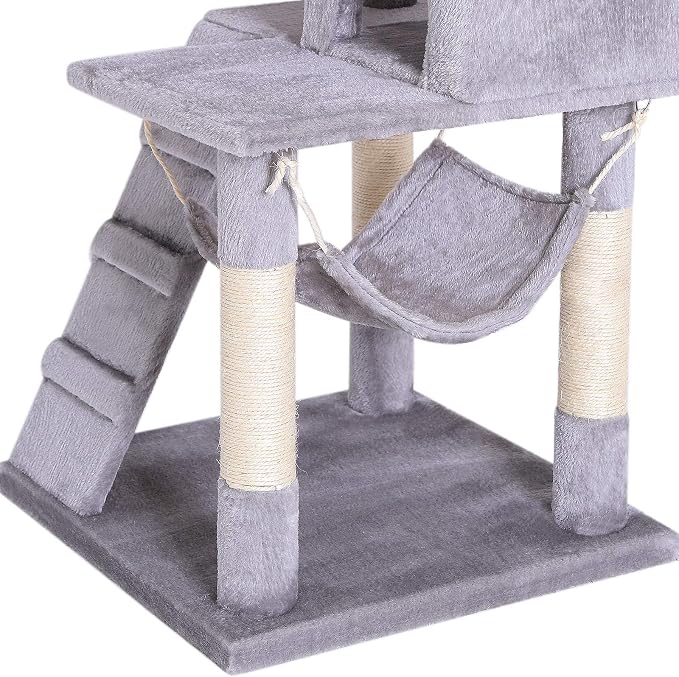 lionto Scratching Tree for Cats with Hammock & Tunnel, Height 52,4 in, cat Tree with sisal Rope & Soft Plush, Cozy Lying Areas & Caves, Suitable for Small & Large Cats, Light Gray