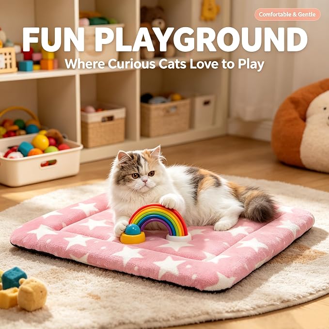 Dog Bed Mat,Reversible & Ultra Soft Kennel Pad-Machine Washable Pet Bed for Dogs & Cats-All-Weather Crate Liner for Crates,Carriers & Travel (Big Star&Pink, 18.0" L x 14.0" W x 1.5" Th)