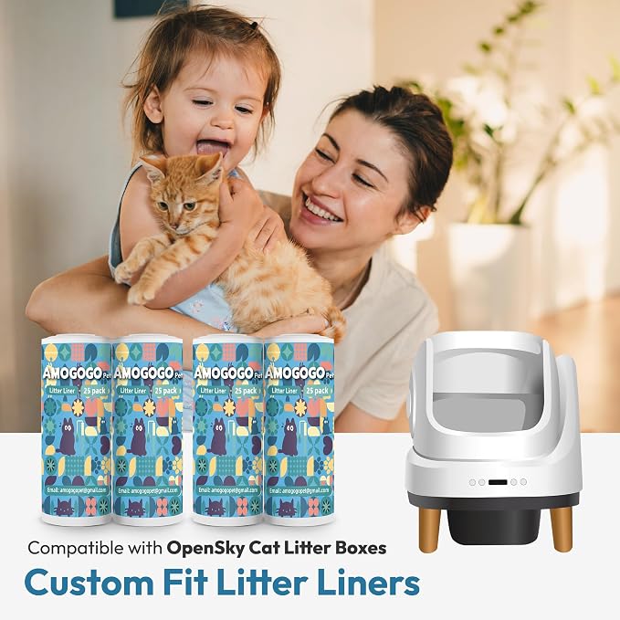 100 Pack Litter Box Liners, Compatible with PetSafe ScoopFree OpenSky Automatic Litter Box, Large Capacity Waste Bin Liners, Heavy Duty, Thick Drawstring Refill Bags, 25.39" x 12.6"