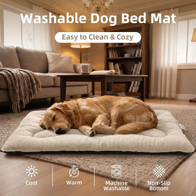 Dog Bed 22" for Metal Crate Pad, Washable Kennel Mat for Small Puppy & Cats | Soft faux rabbit fur, non-slip,machine wash/dry, plush cushioning, for crates, floors & travel, multiple sizes for all breeds