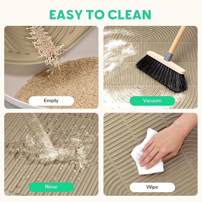 Pawtasy Cat Litter Mat,40" x 28" Extra Large Silicone Waterproof Litter Trapping Mat for Scatter Control Soft on Kitty Paws Non-Slip Easy to Clean
