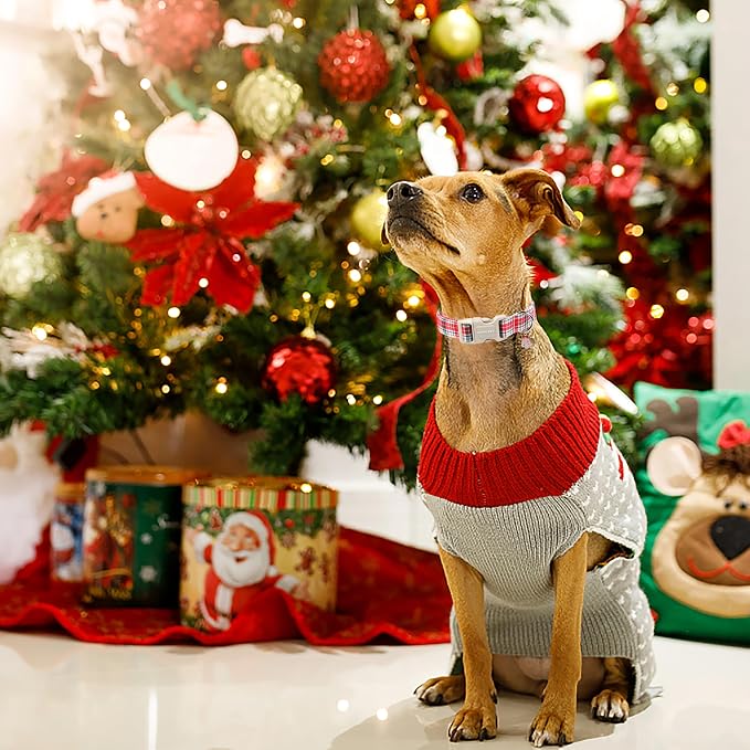 ARING PET Christmas Dog Collar, Cute Red Green Pink Grid Plaid Pets Collars for Puppy Small Medium Large Girl Boy Dogs-L