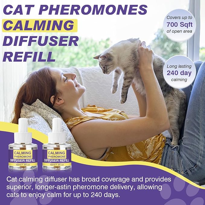 Cat Calming Diffuser Refills, 8 Pack Pheromones for Cats Refill Long-Lasting 240-Day Supply Pheromone to Calm Cat Soothing Anxiety Stress 48 ml/Bottle Compatible with Most Diffusers Plug in