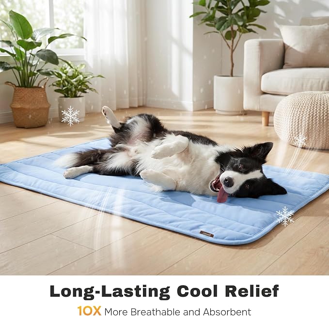 ZOMISIA Cooling Mat for Medium Dogs - Thin Portable Pet Cooling Pad, Breathable and Washable Cool Fiber with Non-Slip Bottom, Outdoor Use for Summer, 29x18, Blue
