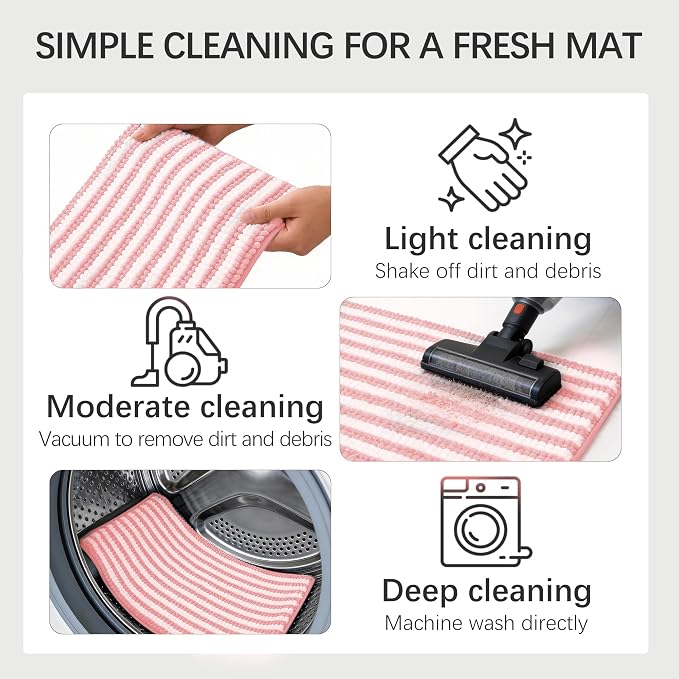 Dog Door Mat for Muddy Paws - Absorbent Quick-Dry Non-Slip Washable Chenille Pet Rug, Indoor Entryway Mat for Front Door & Crate(Pink, 30" L*18" W)