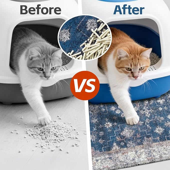 Cat Litter Mat Litter Trapping Mat, 40"x30" Waterproof Urine Proof Litter Box Mat Catcher Mat Non-Slip Washable for Kitty Kitten, Navy