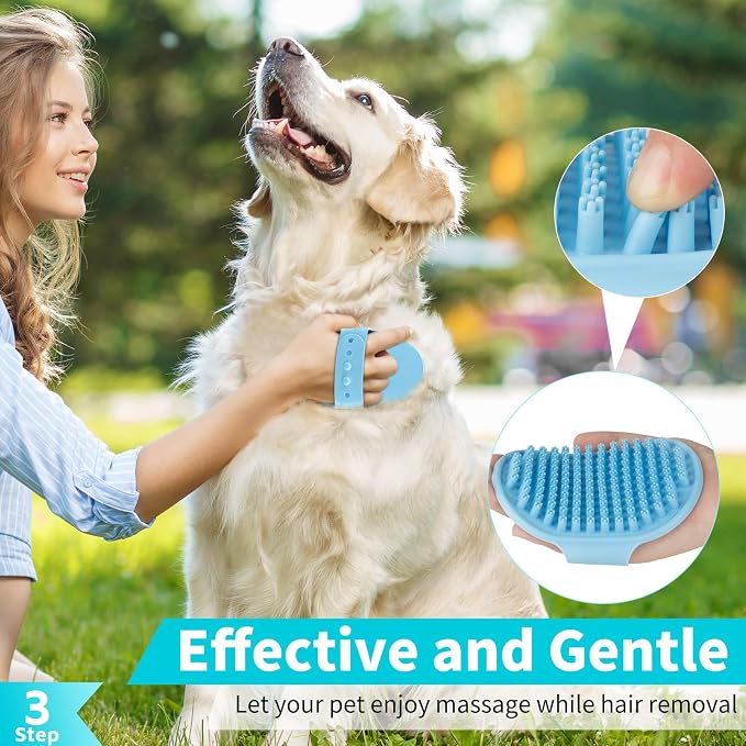 Comotech 6PCS Dog Bath Brush & Dog Toothbrush | Adjustable Handle Shampoo Brush & Scrubber for Short & Long Haired Dogs & Cats | Effectively Solve Odor & Stain Removal Problems (Blue Red Blue)