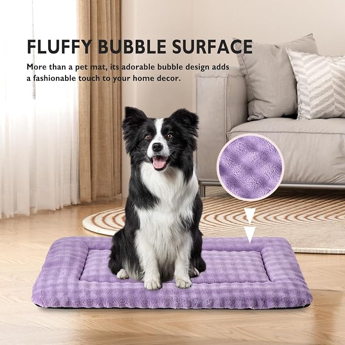 Dog Bed Mat Crate Pad for Large Dogs, Dusty Purple, 36"x 23" | Washable Soft Pet Sleeping Mat, Anti-Slip Kennel Pad with 3D Bubble Pattern
