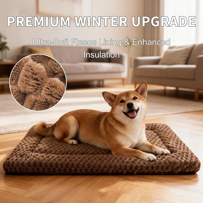 Dog Bed Mat,Reversible & Ultra Soft Kennel Pad-Machine Washable Pet Bed for Dogs & Cats-All-Weather Crate Liner for Crates,Carriers & Travel (Dark Brown, 30" L x 20" W x 1.5" Th)