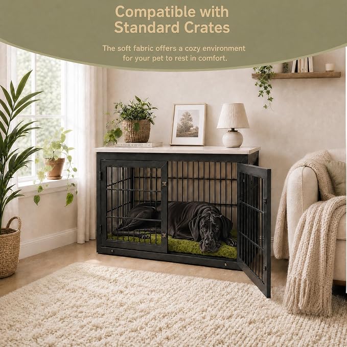 Exsnugy Washable Dog Bed Mat Large Size Fluffy Pet Crate Pad 42x28 XL | Non-Slip Bottom Kennel Beds Ultra Soft Comfy Sleeping Mattress for Large Medium Small Dogs Green