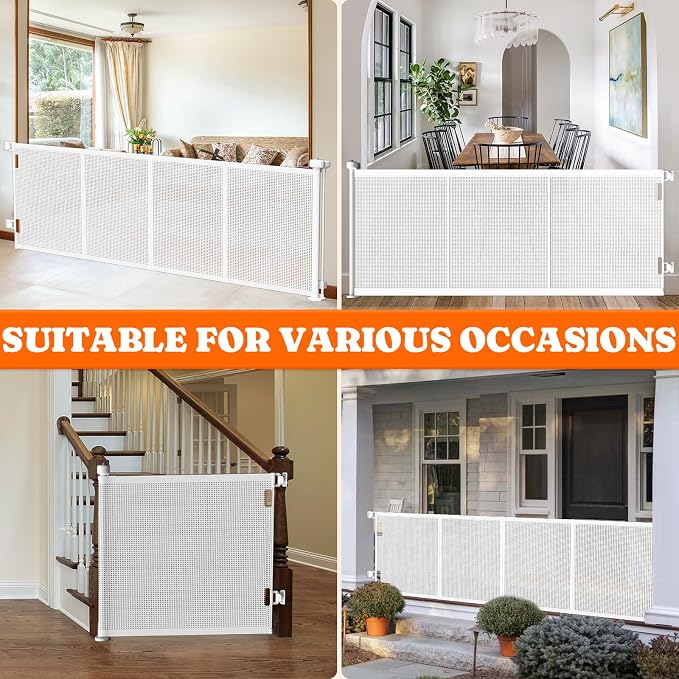 Pawtners Retractable Baby Gates Extra Wide, 41" Tall Extends up to 120" Wide, Dog Gate Indoor for Stairs, Pet Gate with Support Rods for Doorways Hallways Indoor & Outdoor-White