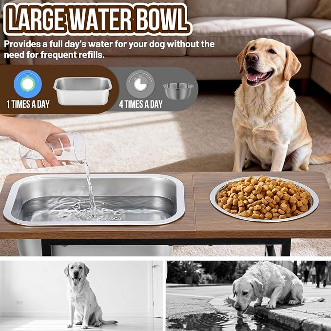 Elevated Dog Bowls for Large and X-Large Breed, 2 Stainless Steel Bowls | 2 Adjustable Heights 14" or 12" Raised Dog Water and Food Bowl with Metal Stand (Upgraded Extra-large Water Bowl)