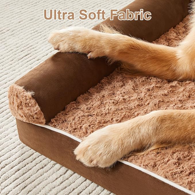 BFPETHOME Orthopedic Washable XXL Dog Bed for Senior Dog Cozy Sleep | Extra Large Waterproof Big Soft Pet Couch Bed for Dogs Relax with Removable Cover Supportive Egg Crate Foam Brown 54x36 Inch