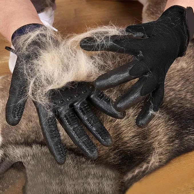 Pet Grooming Glove – Patented Rubber-Massage Shedding Bath & Hair Remover for Dogs, Cats & Livestock – Lightweight, Flexible, Secure Fit (Black)