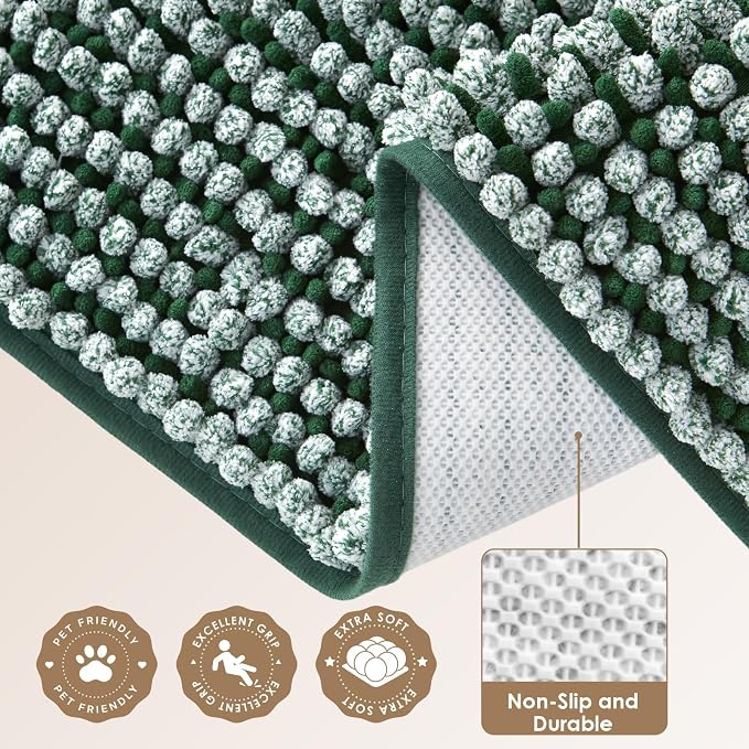 EHEYCIGA Super Absorbent Dog Door Mat for Muddy Paws 48x30 Inch Indoor, Front Doormat Outside Entrance, Quick Dry Chenille Washable Dog Crate Bed, Non-Slip Pet Rug Mud Mat Outdoor Entryway, Green