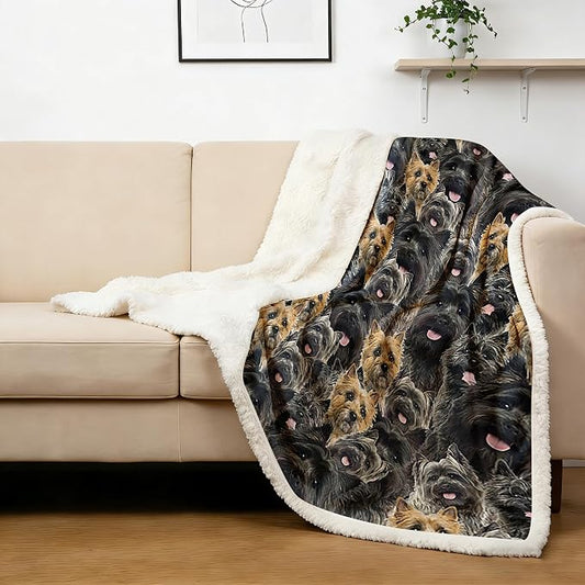 BlessLiving Fuzzy Dogs Blanket for Kids Adults Cute Puppy Fleece Blanket Reversible Animal Pattern Sherpa Throw (Cairn Terrier,Twin, 60 x 80 Inches)