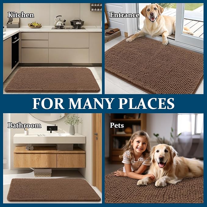 OLANLY Dog Door Mat for Muddy Paws 50x30, Super Absorbent Chenille Mud Mat | Mocha, Absorbs Moisture and Dirt, Non-Slip Machine Washable Doormat, Quick-Drying Indoor Entryway Floor Carpet for Dogs