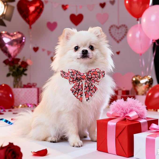 DOGWONG Valentine's Day Dog Collar-Cute Red Heart Dog Collar with Sailor Bowtie, Comfortable Girl Dog Collars with Metal Buckle,S