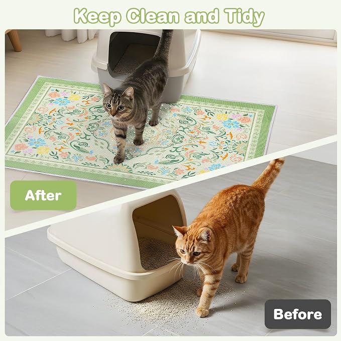 2 Pack Washable Cat Litter Mat 48"x36" Waterproof Trapping Pad | Kitty Litter Box Mat Featuring A Non-Slip Base And Decorative Design To Trap Scatter For Home Floor Protection