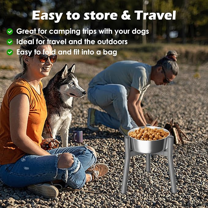 SHAINFUN Raised Dog Bowl Stand for Large Dogs with Tray, Adjustable Width 7 to 10.6", Elevated Tall Food Water Stand,Grey (Bowl Not Included)