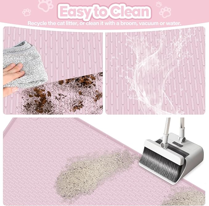 Silicone Cat Litter Mat for Litter Box 34”x22” Large Cat Mat, Pink | Waterproof, Non-Slip, Leak-Proof Rug Mat with Lip, Easy to Clean, Extra Large Litter Catcher Mat for Floor