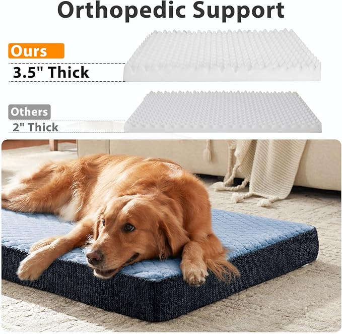 JOEJOY XL Dog Beds Large Sized Dog, Orthopedic Big Dogs Crate Bed with Washable Removable Cover, Extra Thick Egg-Crate Memory Foam Pet Beds up to 80 lbs, Blue, 41"x27"