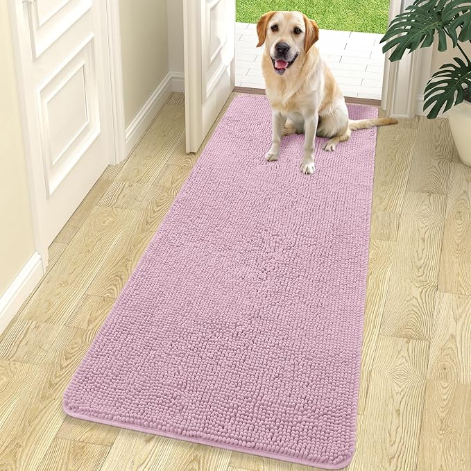 OLANLY Dog Door Mat for Muddy Paws 70x24, Super Absorbent Chenille Mud Mat | Dusty Rose, Absorbs Moisture and Dirt, Non-Slip Machine Washable Doormat, Quick-Drying Indoor Entryway Floor Carpet for Dogs