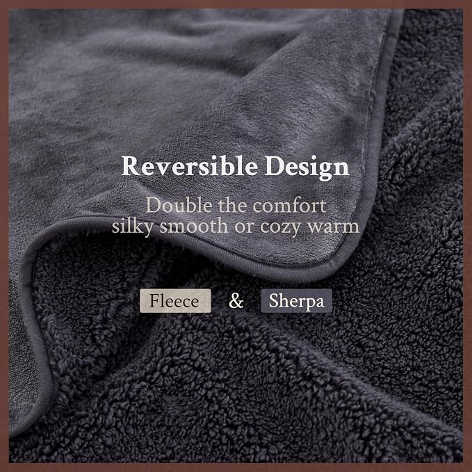Waterproof Blanket (60"x80") for Couch, Sofa, Pets- Plush Water Proof Throw Blanket to Protect Furniture, Stain Resistant, Leak-Proof, Double-Sided, Reversible Flannel & Sherpa Fleece, Grey