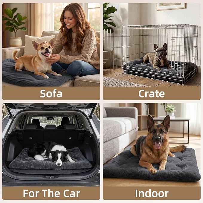 Dog Bed 36" for Metal Crate Pad,Washable Sleeping Mat for Medium/Large Pets | Soft faux rabbit fur, non-slip,machine wash/dry, plush cushioning, for crates, floors & travel, multiple sizes for all breeds