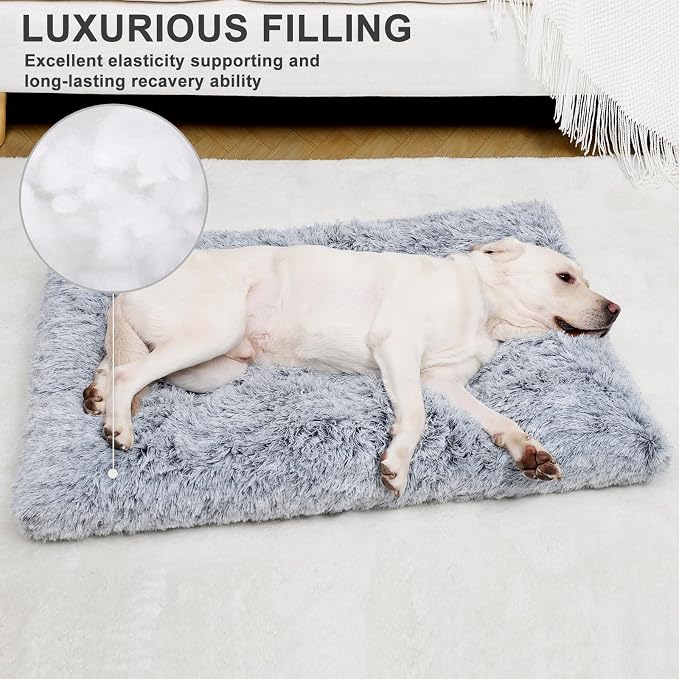 Dog Bed, Extra Large, Plush Soft Pet Beds for XL Dogs, Crate Pad, Washable, 41L x 27W x 2H Inches, 100 lbs Capacity, Grey | Machine washable, Anti-Slip Bottom, Kennel Pad 41*27", Ultra Soft Cozy, Easy to Care