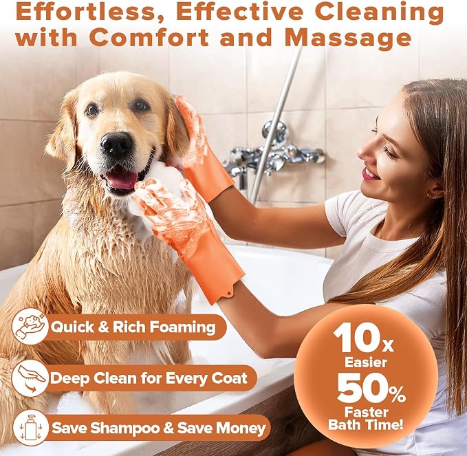 Augwind 6PCS Grooming & Bath Supplies for Dogs, Cats | Dog Washing Gloves | Dog Bath Brush | Dog Shower Brush | Pet Grooming Gloves | Dog Grooming kit | Pet Supplies for Showerhead & Sprayer (Orange)
