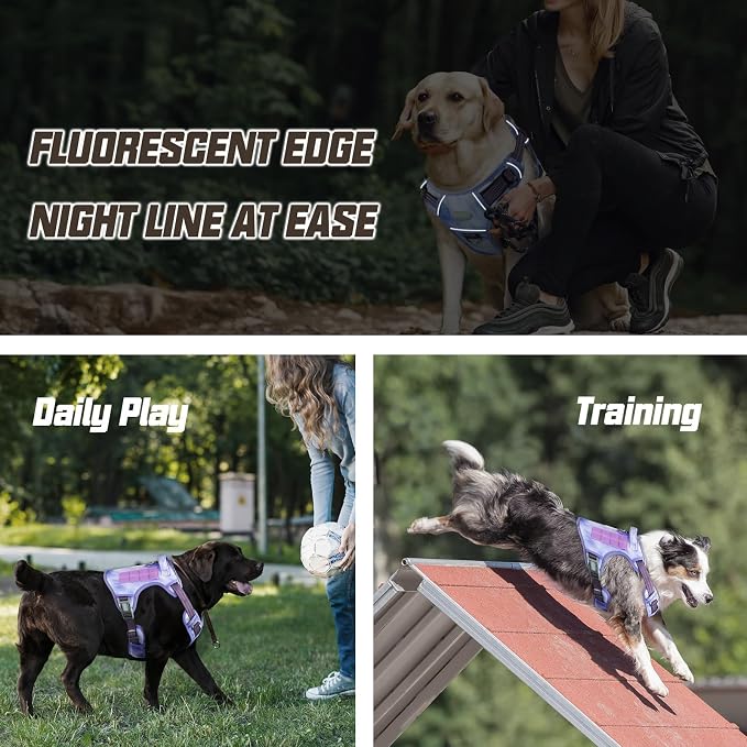 AUROTH Tactical Dog Harness for Large Dogs No Pull Adjustable Pet Harness Reflective K9 Working Training Easy Control Pet Vest Military Service Dog Harnesses Very Peri S